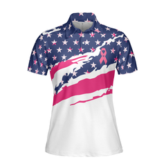 Fight American Breast Cancer Flag Short Sleeve Women Polo Shirt, Colorful Breast Cancer Awareness Month Shirt - Hyperfavor