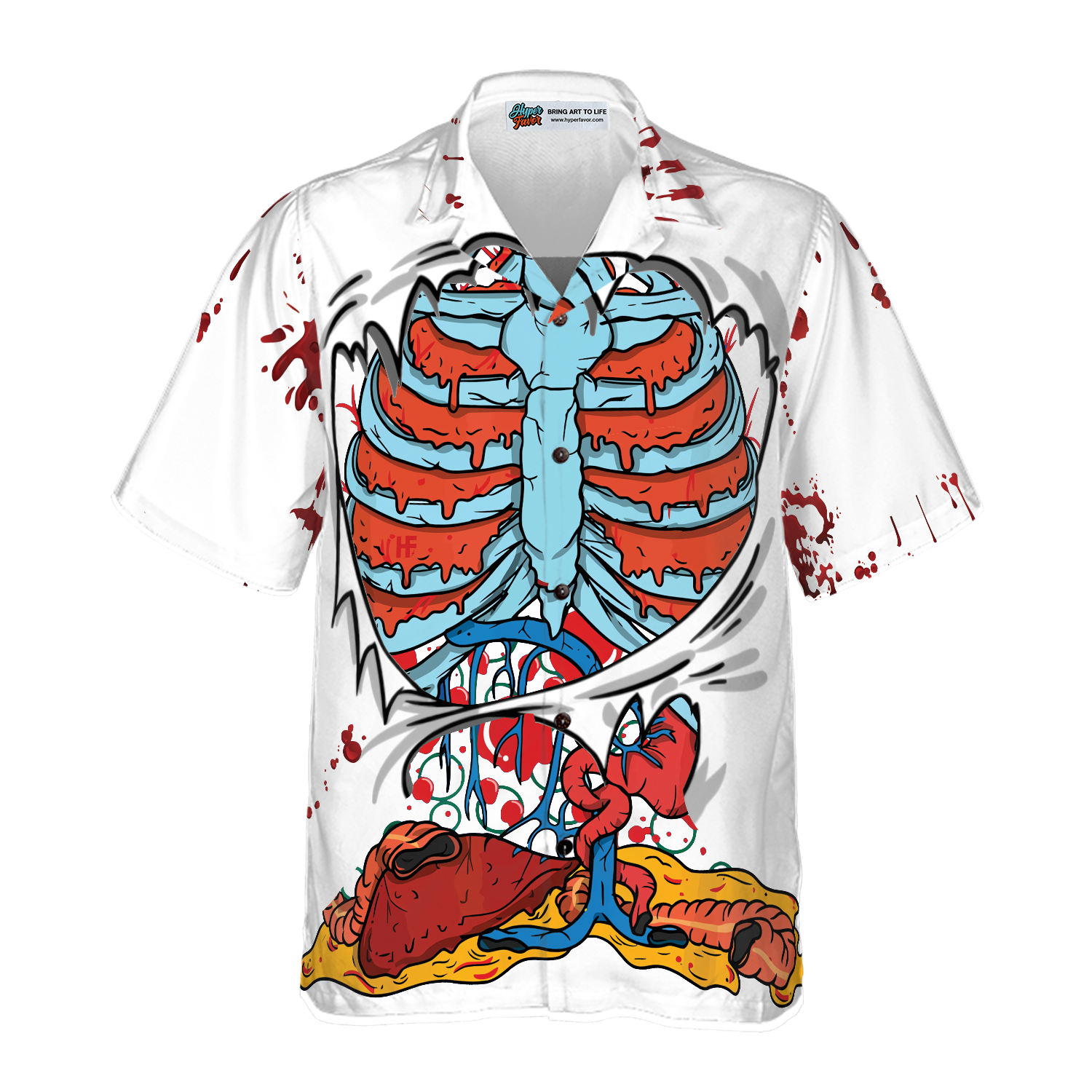 Creepy Ripped Open Rib Cage Organs Hawaiian Shirt - Hyperfavor