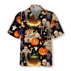 Halloween Mummy And Bags Of Sweets Hawaiian Shirt - Hyperfavor