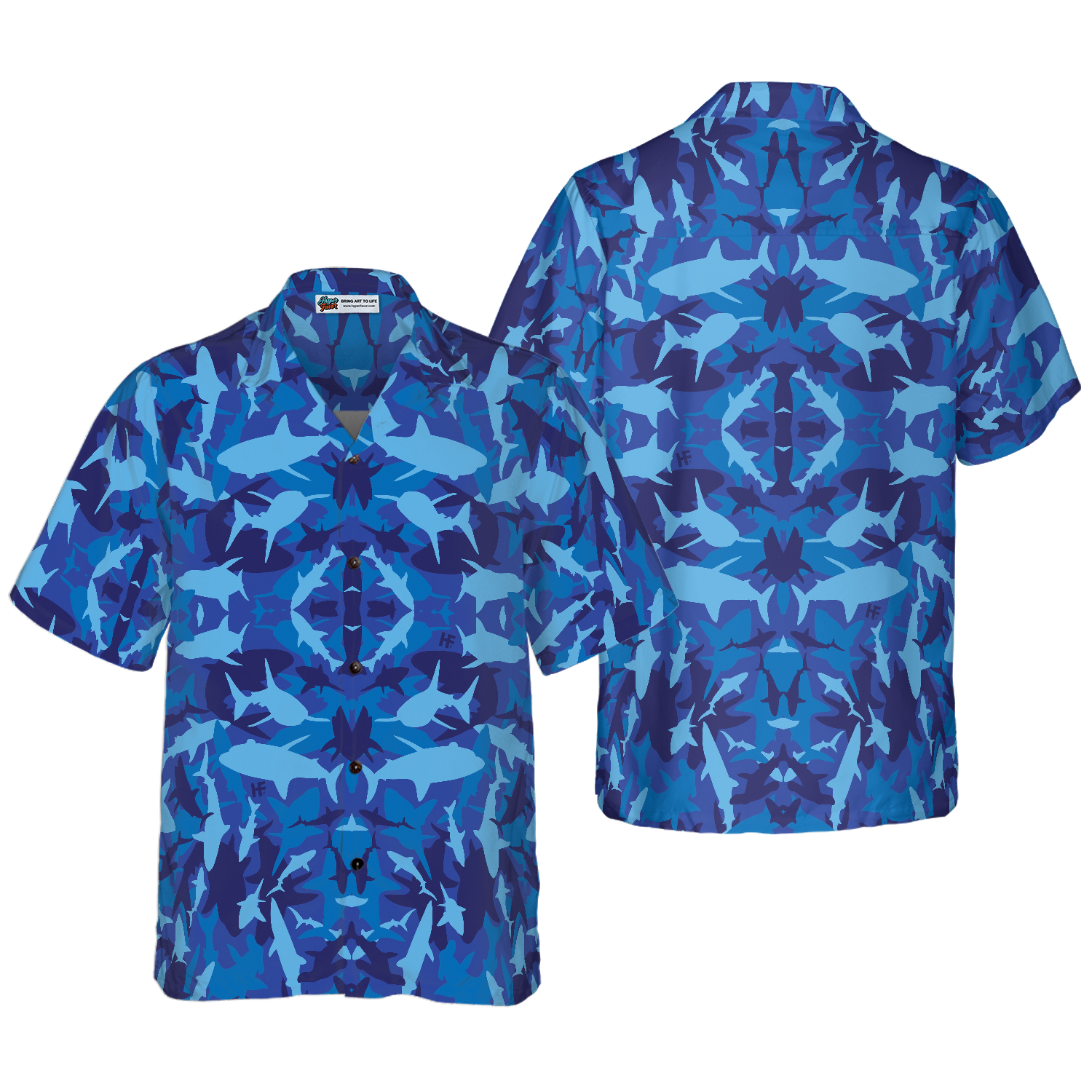 Shark Blue Camo Pattern Hawaiian Shirt - Hyperfavor