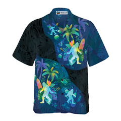 Artistic Summer Bigfoot Hawaiian Shirts for Men, Black and Blue Sasquatch Shirts - Hyperfavor