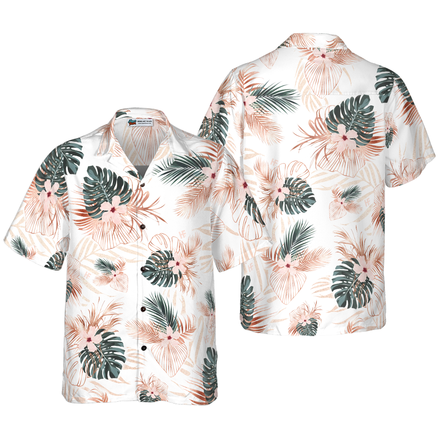 Rose Gold Tropical Palm Leaves Hawaiian Shirt - Hyperfavor