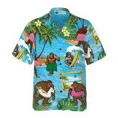 Bigfoot On The Beach Bigfoot Hawaiian Shirt, Tropical Aloha Wave Surfing Bigfoot Shirt For Men - Hyperfavor