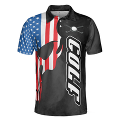 Grip It N' Rip It Skull Golf With American Flag Golf Polo Shirt, Cool Golf Shirt Design For Male Players - Hyperfavor