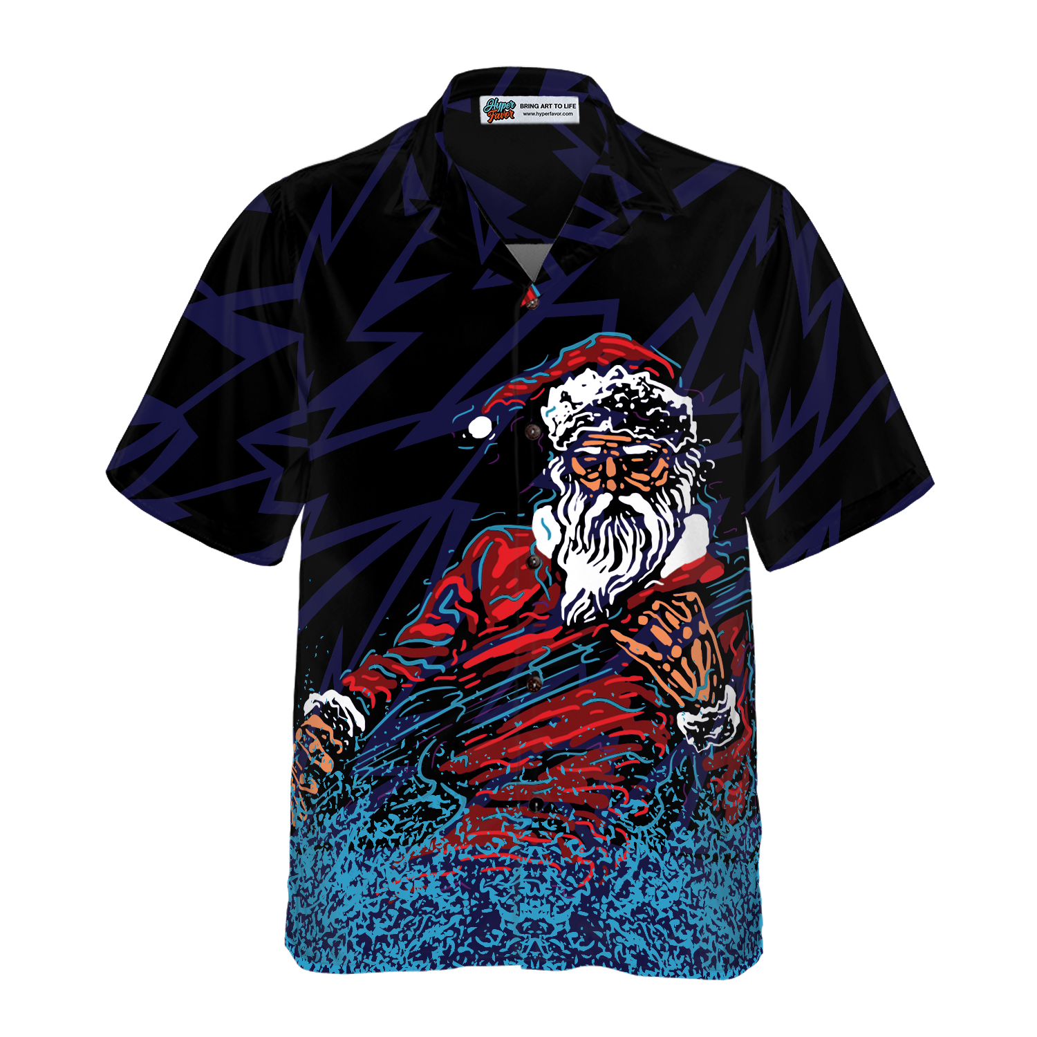 Hawaiian Shirts, Rock Santa Shirt Short Sleeve, Christmas Shirt Idea Gift For Men and Women - Hyperfavor