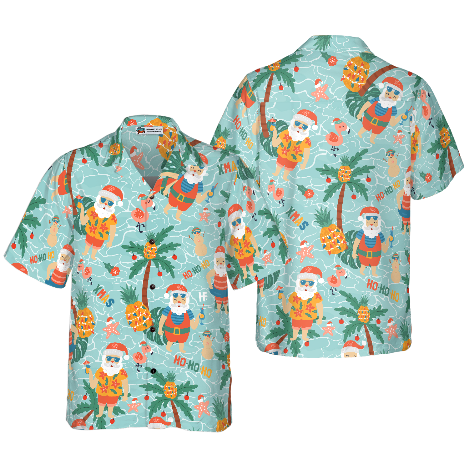 Pineapple With Santa Claus On Sea Beach Hawaiian Shirt - Hyperfavor