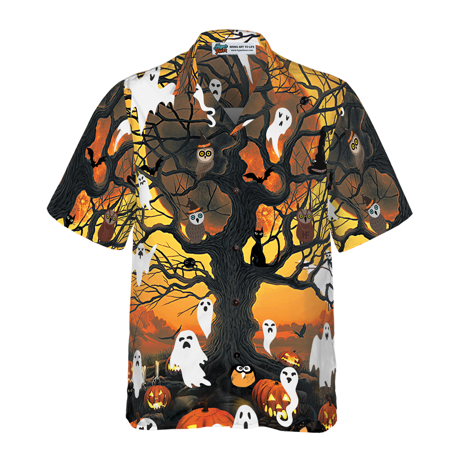 Night Of Pumpkin & Ghost Hawaiian Shirt - Hyperfavor