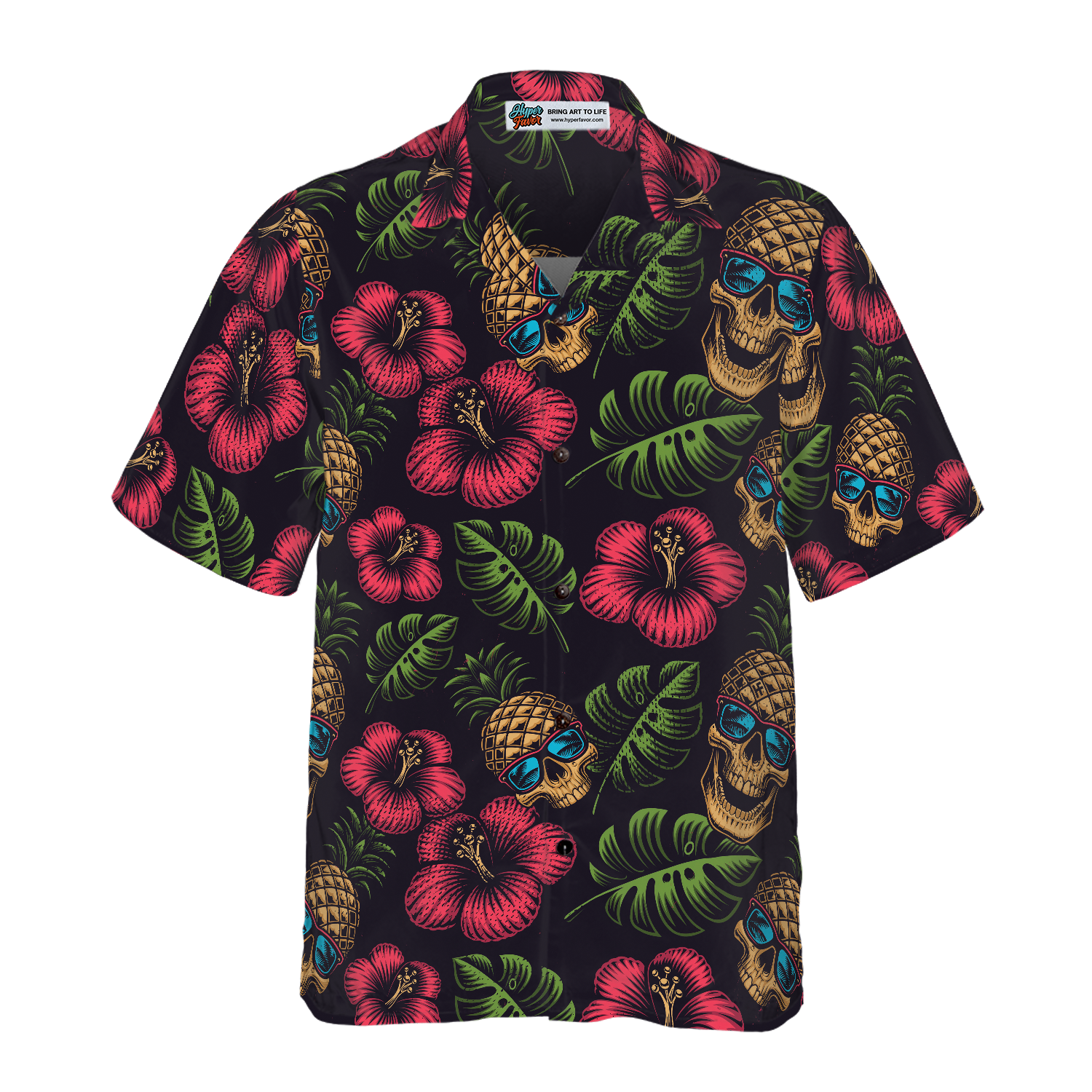 Pineapple Skull Black Hawaiian Shirt - Hyperfavor