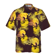 Bigfoot Tropical Yellow Moon Bigfoot Hawaiian Shirt, Purple And Yellow Dancing In The Moonlight Bigfoot Shirt For Men - Hyperfavor