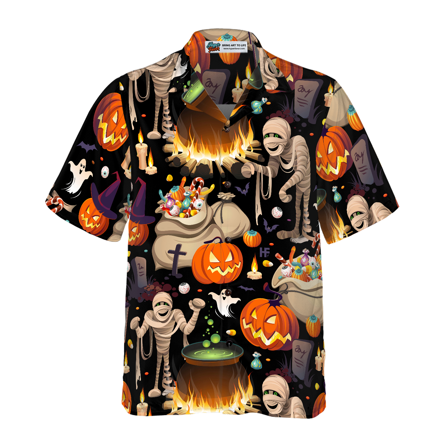 Halloween Mummy And Bags Of Sweets Hawaiian Shirt - Hyperfavor