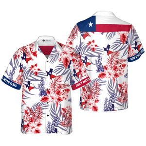 Floral Bluebonnet Don't Mess with Texas Hawaiian Shirt For Men, Texas Home Shirt, Proud Texas Shirt For Men