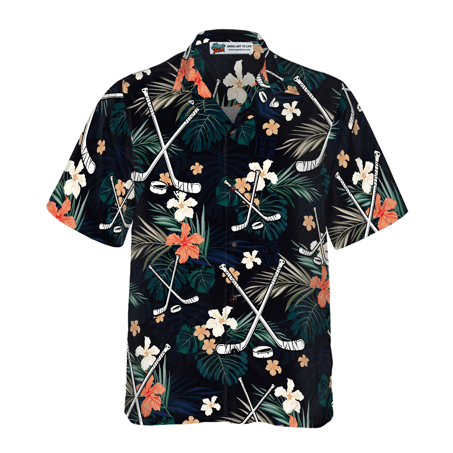 Hockey Tropical Black & Blue Hawaiian Shirt - Hyperfavor