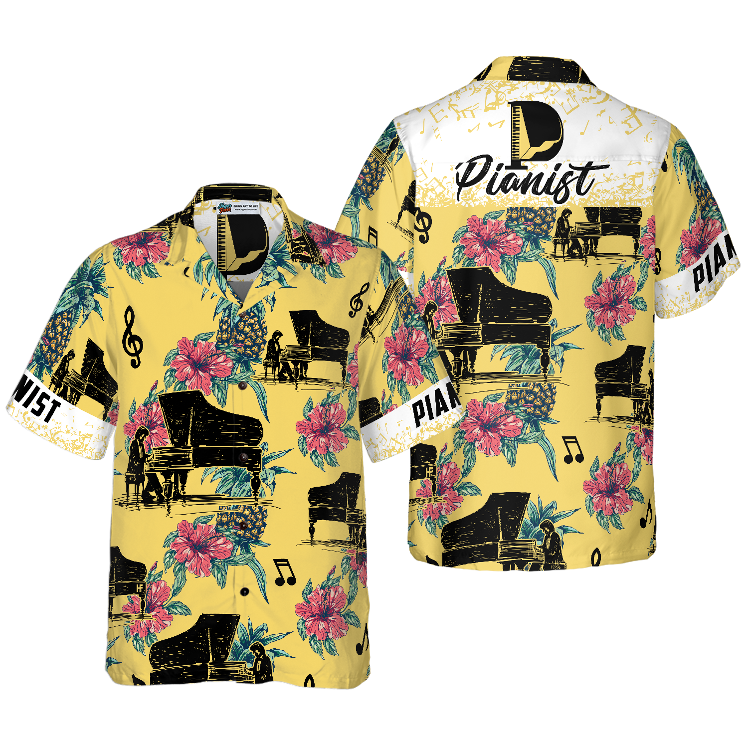 Pianist Pineapple Seamless Pattern Custom Hawaiian Shirt - Hyperfavor