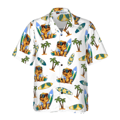 Bulldog Surf And Palm Hawaiian Shirt - Hyperfavor