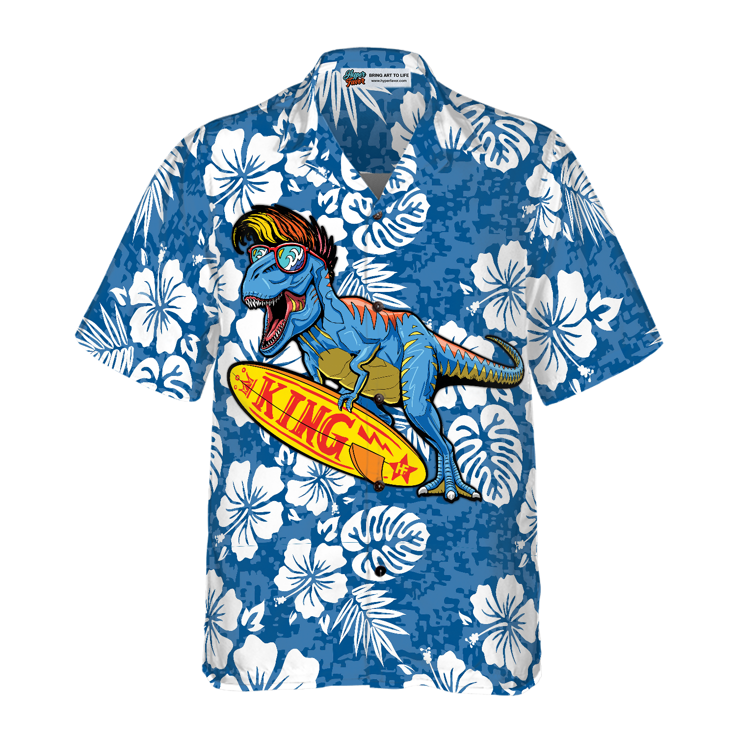 T-Rex Catch The Waves Dinosaur Hawaiian Shirt - Hyperfavor