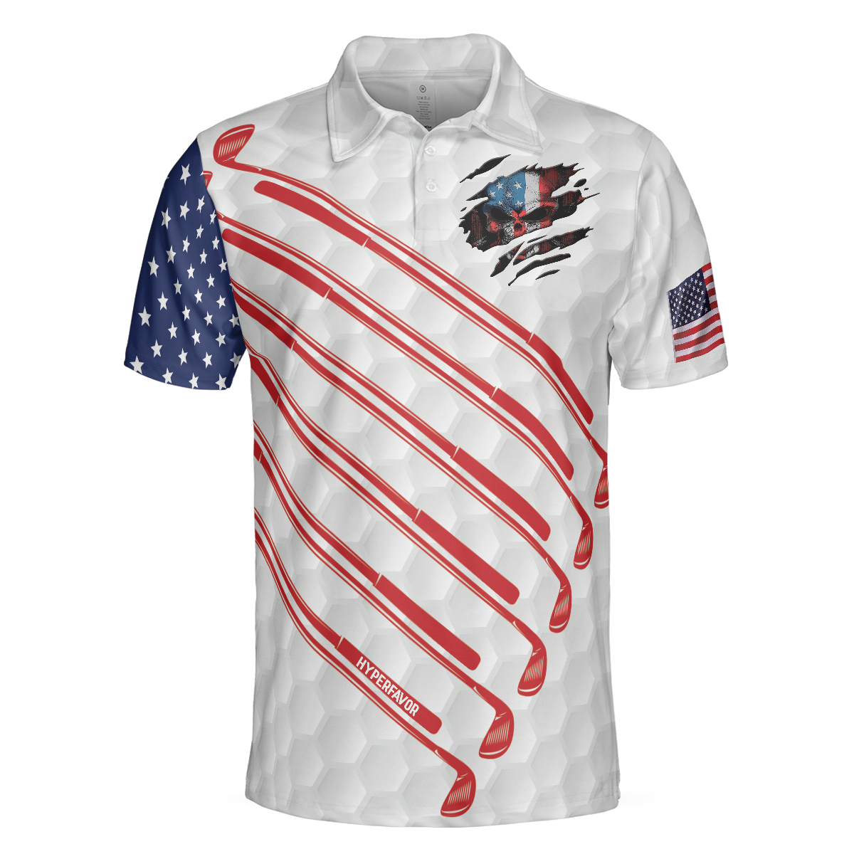 Golf American Flag Golf Club Skull Golf Polo Shirt, Ripped American Flag Polo Shirt, Patriotic Golf Shirt For Men - Hyperfavor