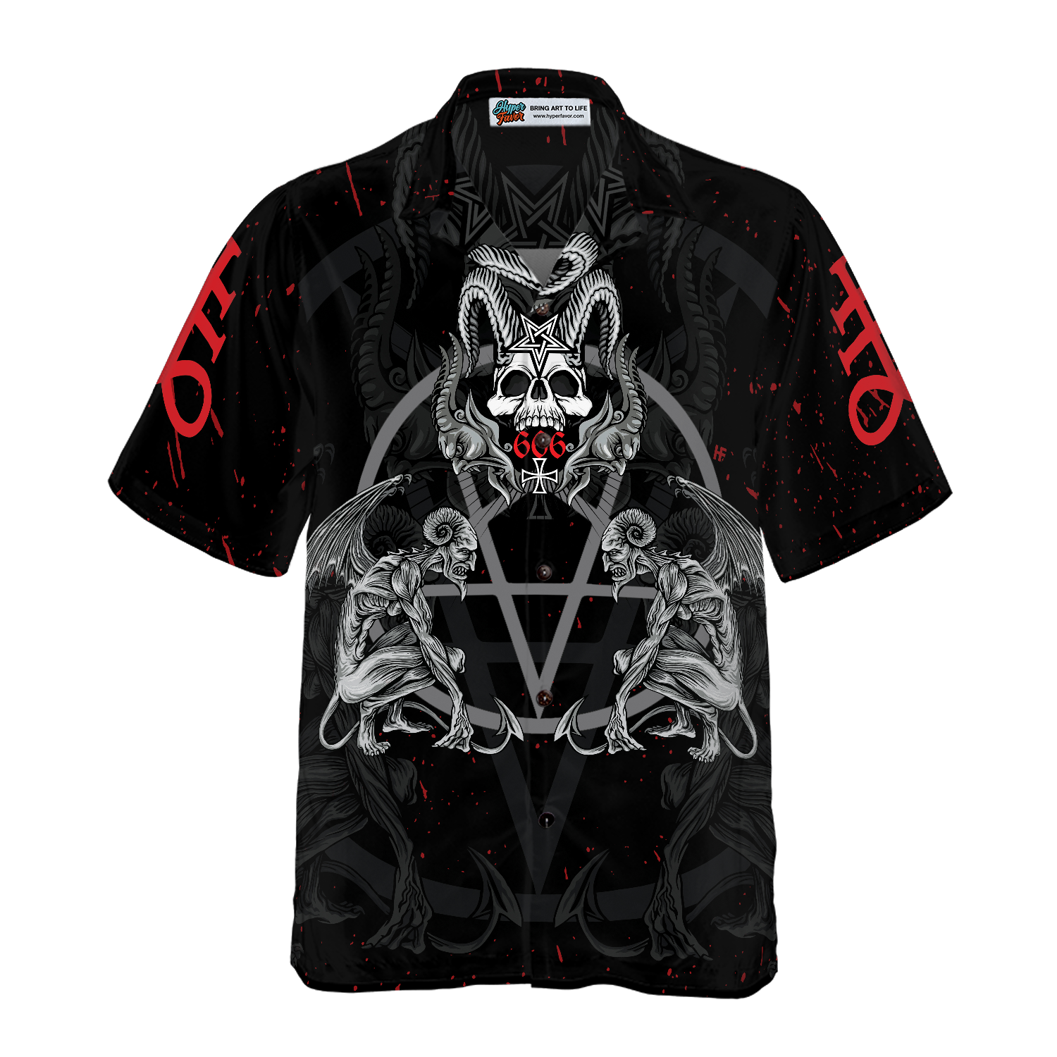 Demon With Skull Pentagram Satanic Goth Gothic Hawaiian Shirt - Hyperfavor