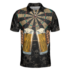 Darts And Beer That's Why I'm Here Short Sleeve Polo Shirt, Skull Darts Print Shirt For Men - Hyperfavor