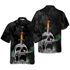 Skull & Snake Gothic Hawaiian Shirt, Dark Sword Melted Black Skull Hawaiian Shirt - Hyperfavor