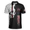 Skull Billiards Pool Polo Shirt, Black And White American Flag Polo Shirt, Patriotic Billiards Shirt For Men - Hyperfavor
