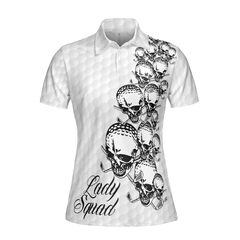 Golf Ball Texture With Skull Golf Short Sleeve Women Polo Shirt, Black And White Skull Golf Shirt For Ladies - Hyperfavor