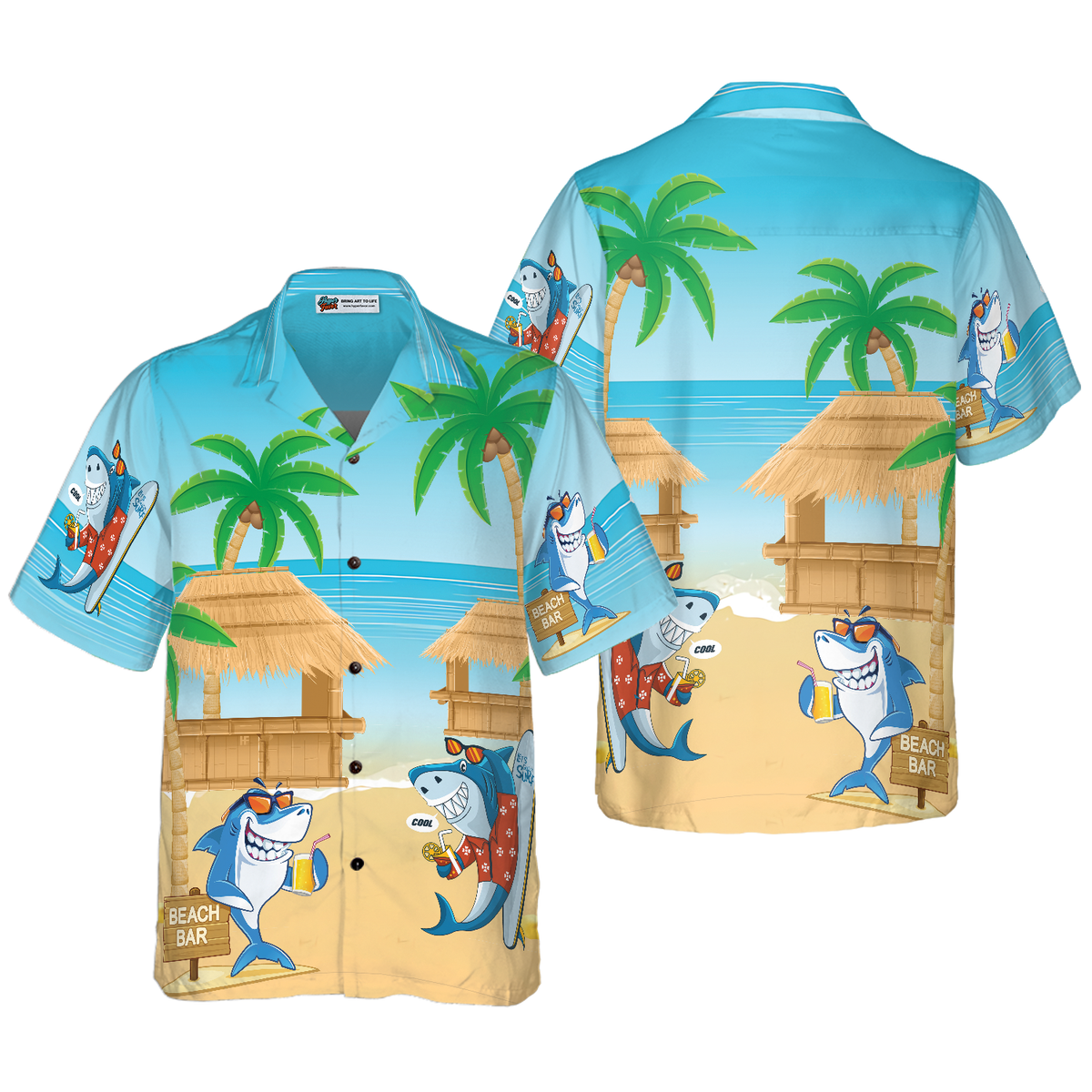 Sharks Party On The Beach Hawaiian Shirt - Hyperfavor