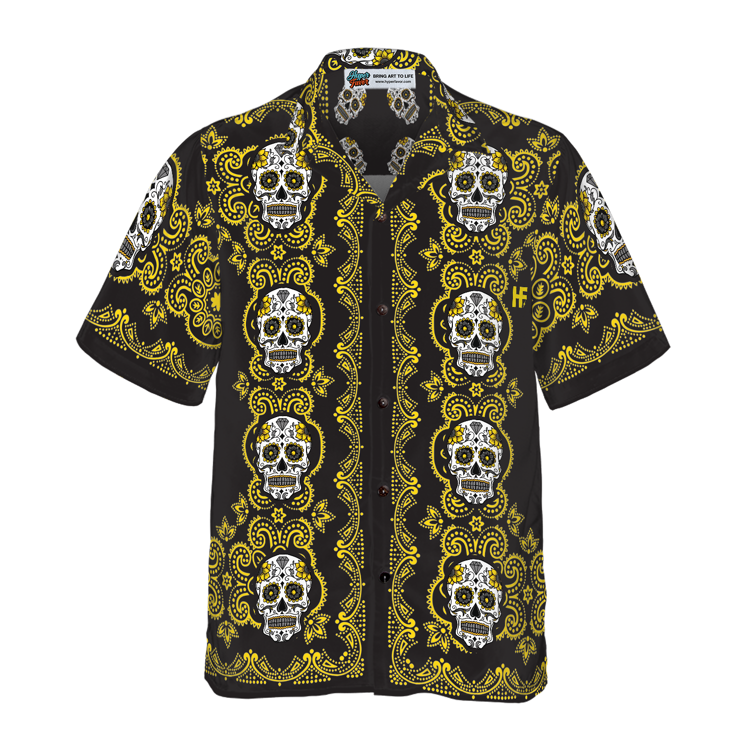 Yellow Sugar Skull Hawaiian Shirt - Hyperfavor