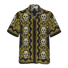 Yellow Sugar Skull Hawaiian Shirt - Hyperfavor