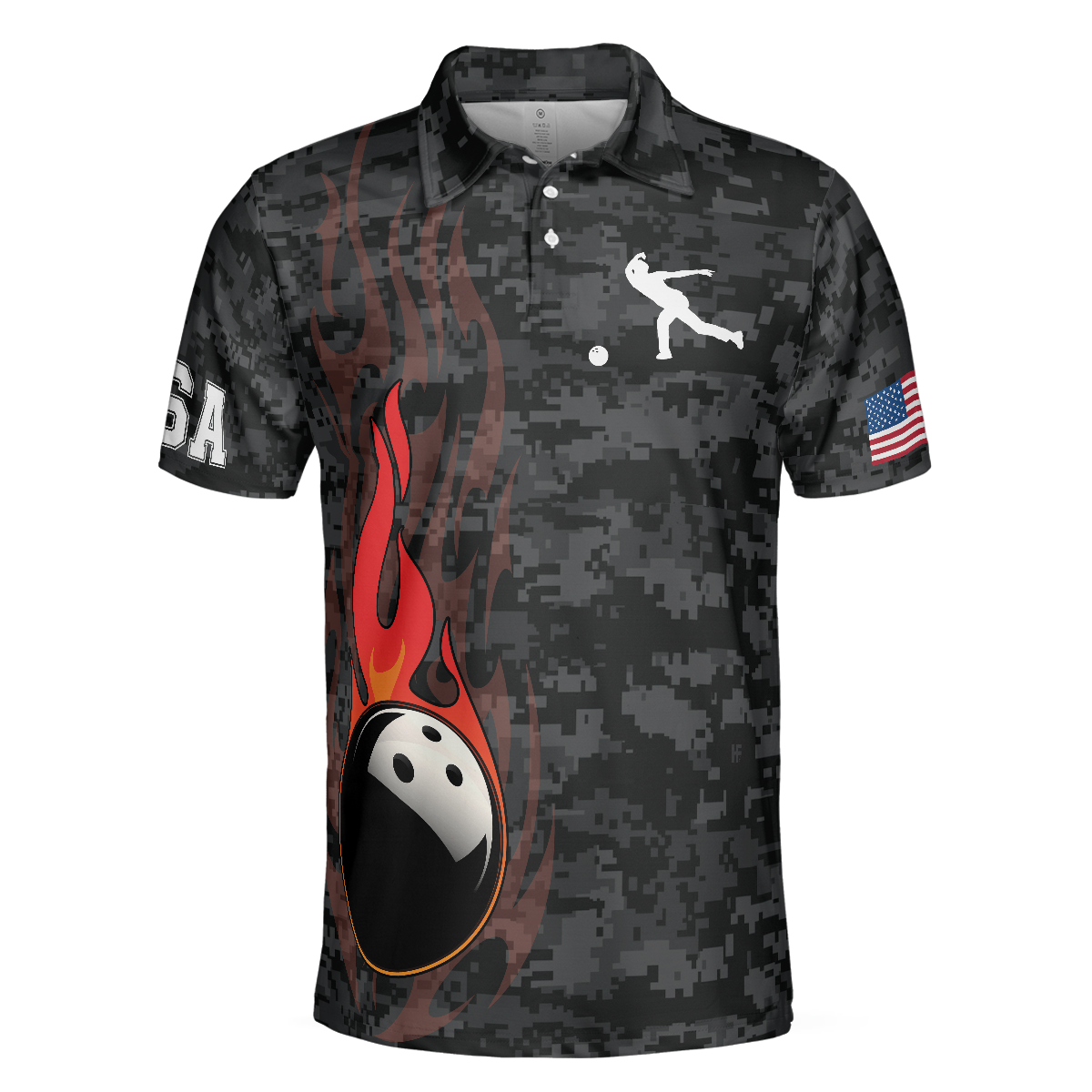 America Eagle Bowling Polo Shirt, Camouflage USA Flag Bowling Shirt For Men - Hyperfavor