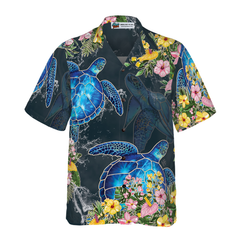 Floral Sea Turtle Hawaiian Shirt - Hyperfavor