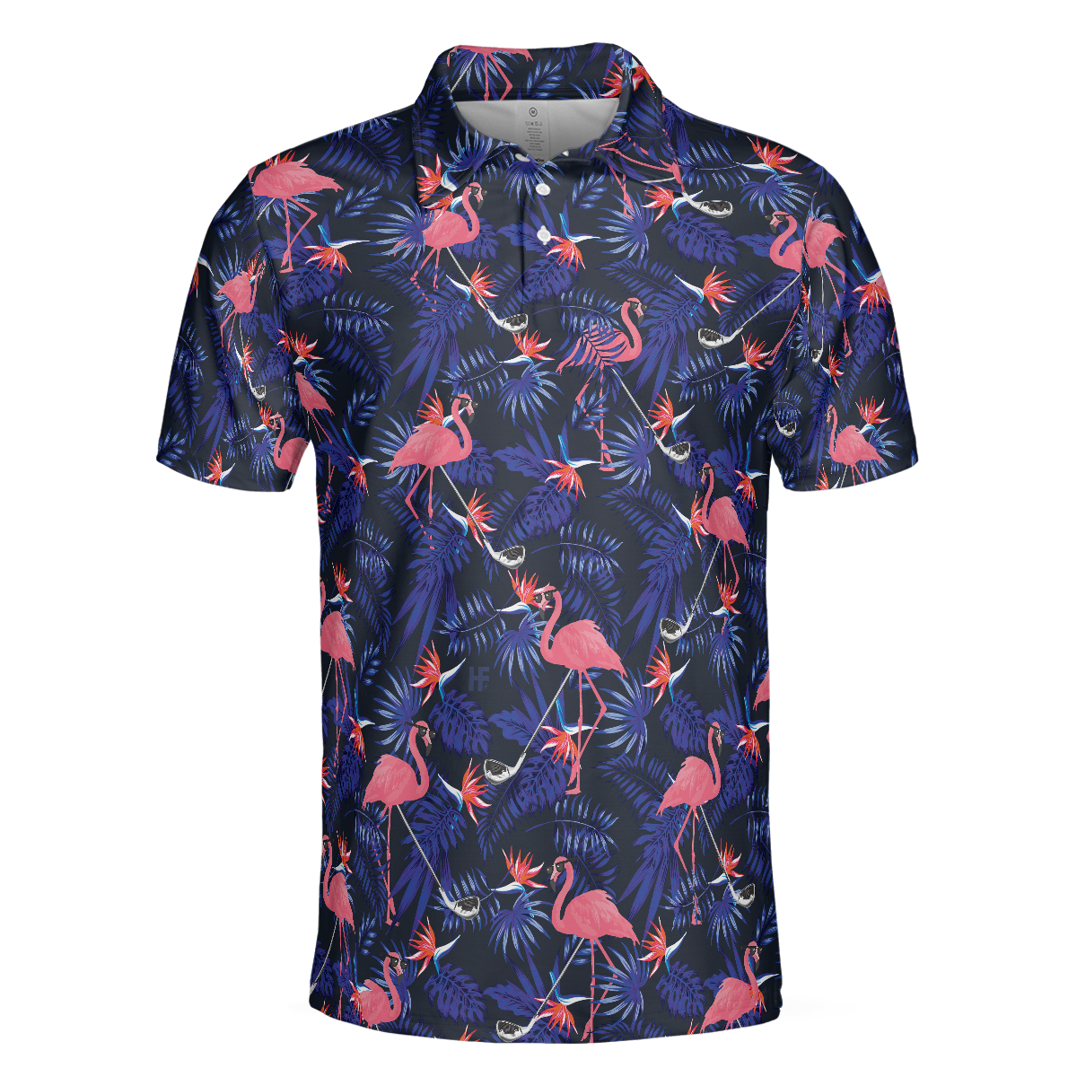 Flower And Flamingo Golf Polo Shirt, Blue Flamingo Pattern Shirt For Golf Players, Gift For Flamingo Fans - Hyperfavor