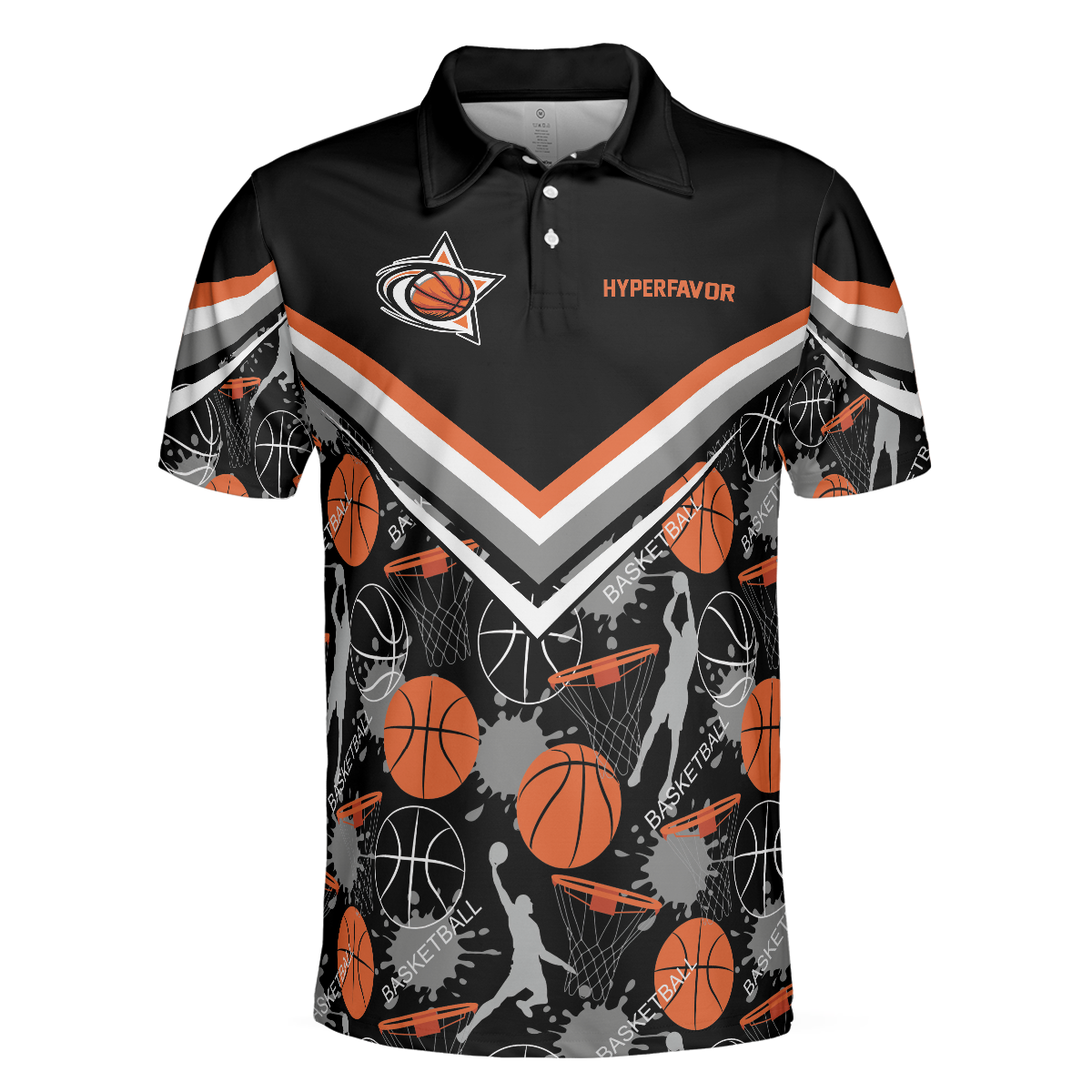 Basketball Pattern Polo Shirt, Black Basketball Polo Style Shirt For Basketball Lovers, Basketball Gift - Hyperfavor