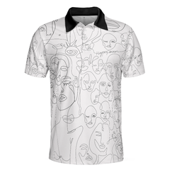 Multiple Face One Line Art White Version Polo Shirt, Black And White Abstract Art Polo Shirt For Women - Hyperfavor