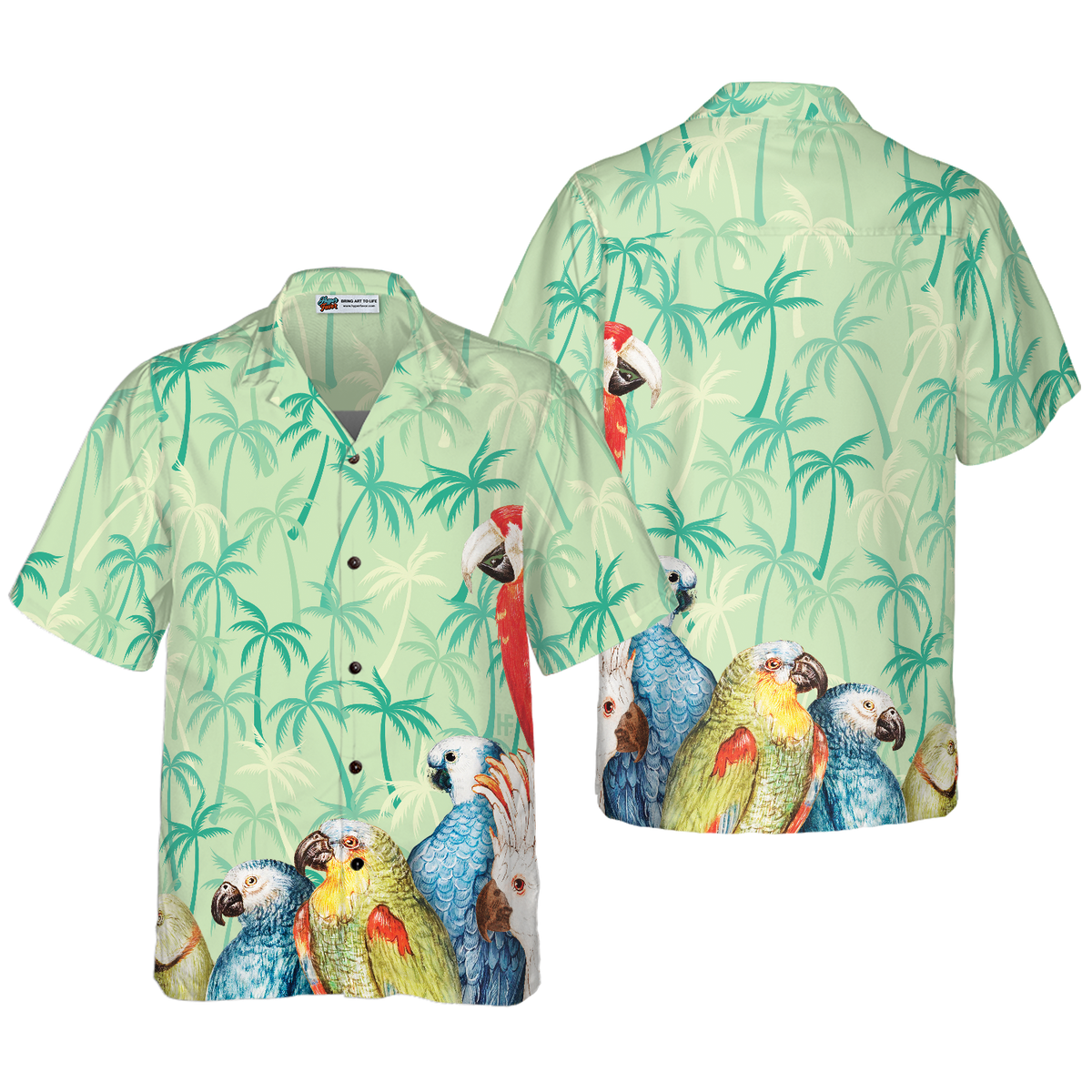 Vintage Parrot With Coconut Palm Tree Hawaiian Shirt - Hyperfavor