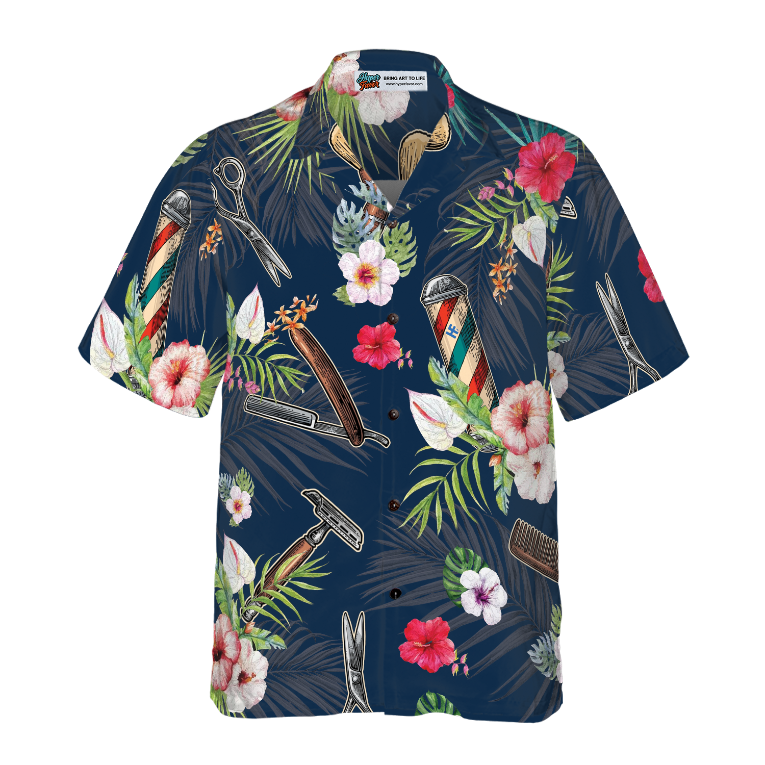 Barber Tools Tropical Pattern Hawaiian Shirt - Hyperfavor