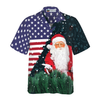 Hyperfavor Christmas Hawaiian Shirts, Santa USA Flag Pattern Shirt Short Sleeve, Christmas Shirt Idea Gift For Men And Women - Hyperfavor
