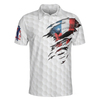 Golf Skull American Flag Short Sleeve Polo Shirt, White Golf Pattern Polo Shirt, Patriotic Golf Shirt For Men - Hyperfavor