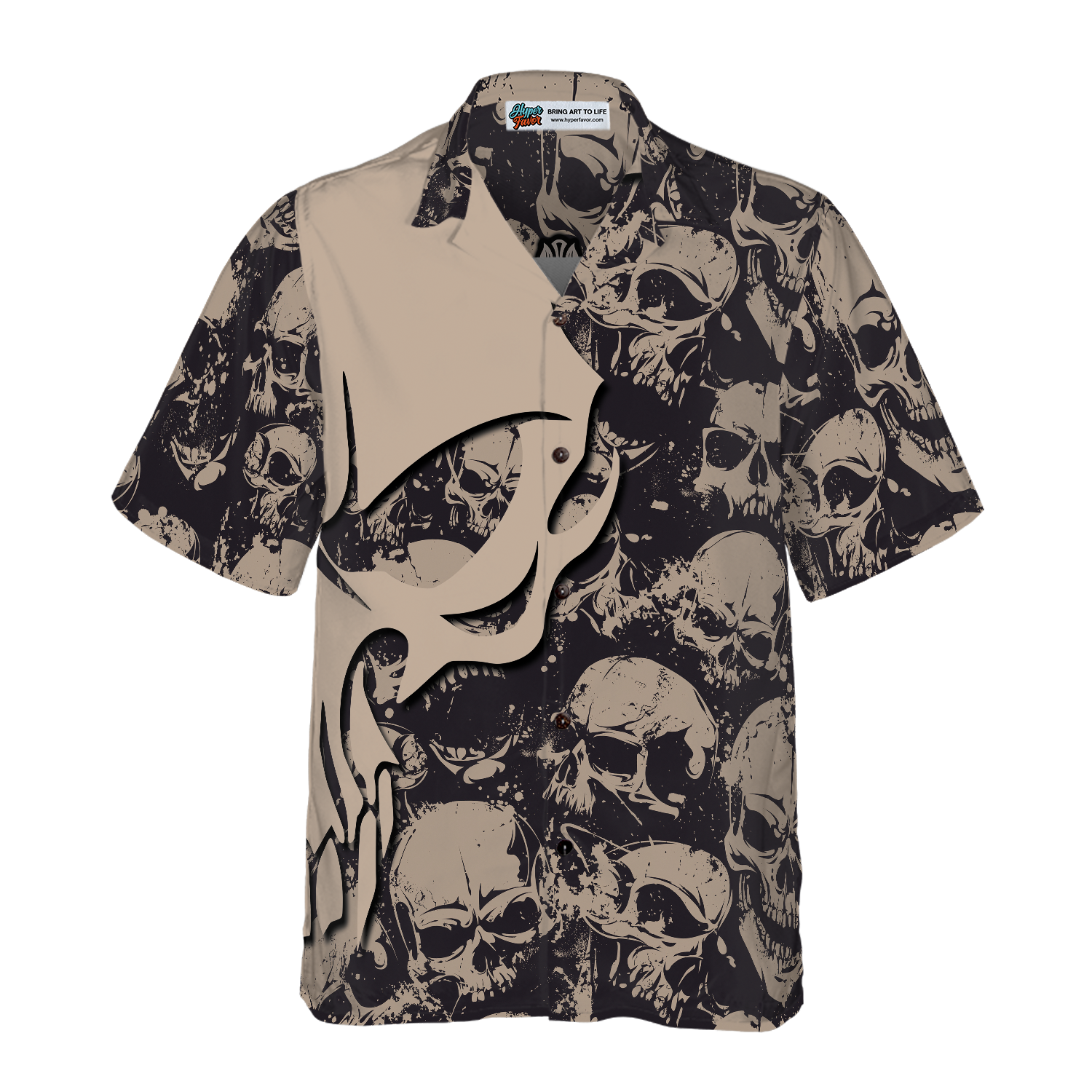 Gothic Winged Skull Hawaiian Shirt, Black And White Skull Pattern Hawaiian Shirt - Hyperfavor