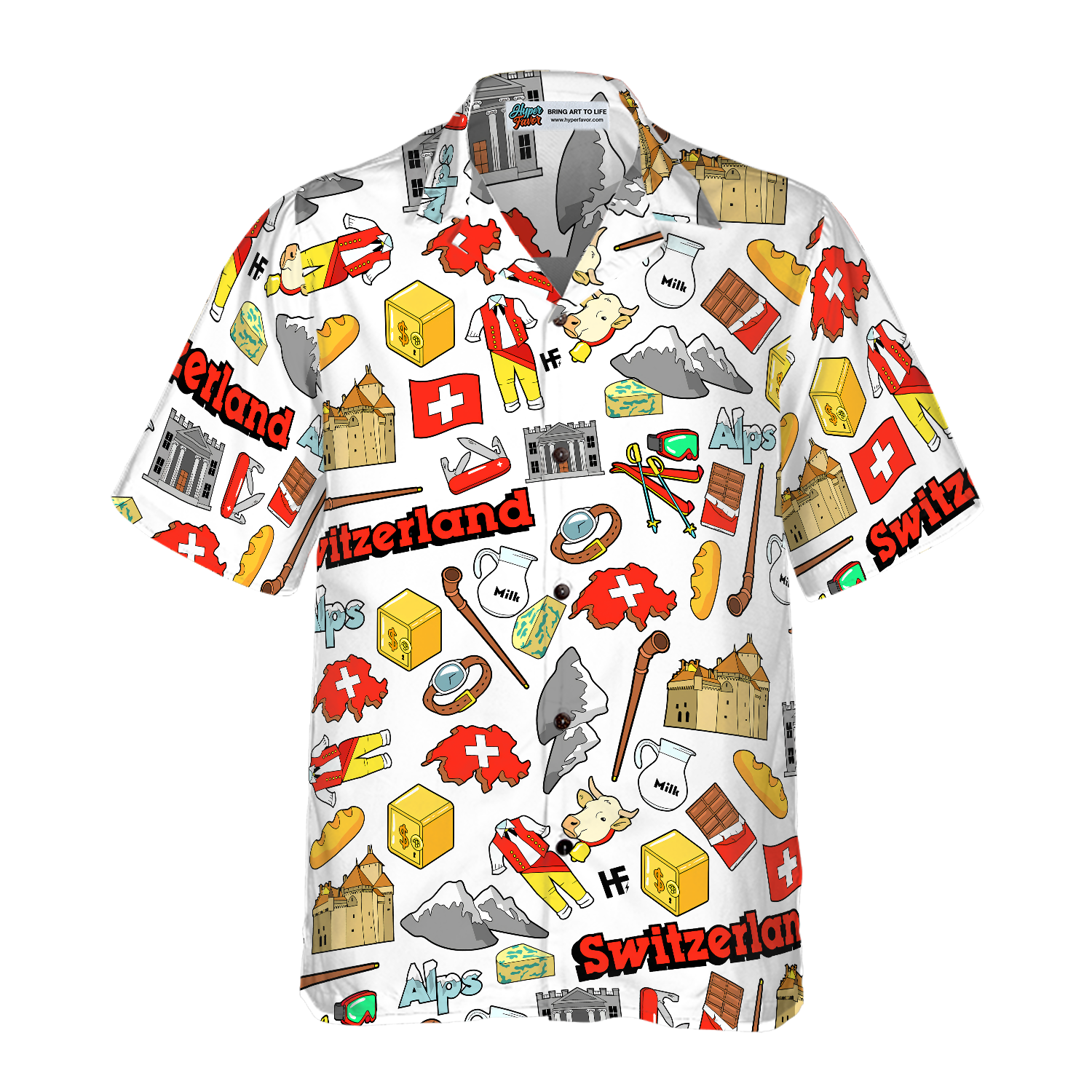 I Love Switzerland Doodle Hawaiian Shirt - Hyperfavor