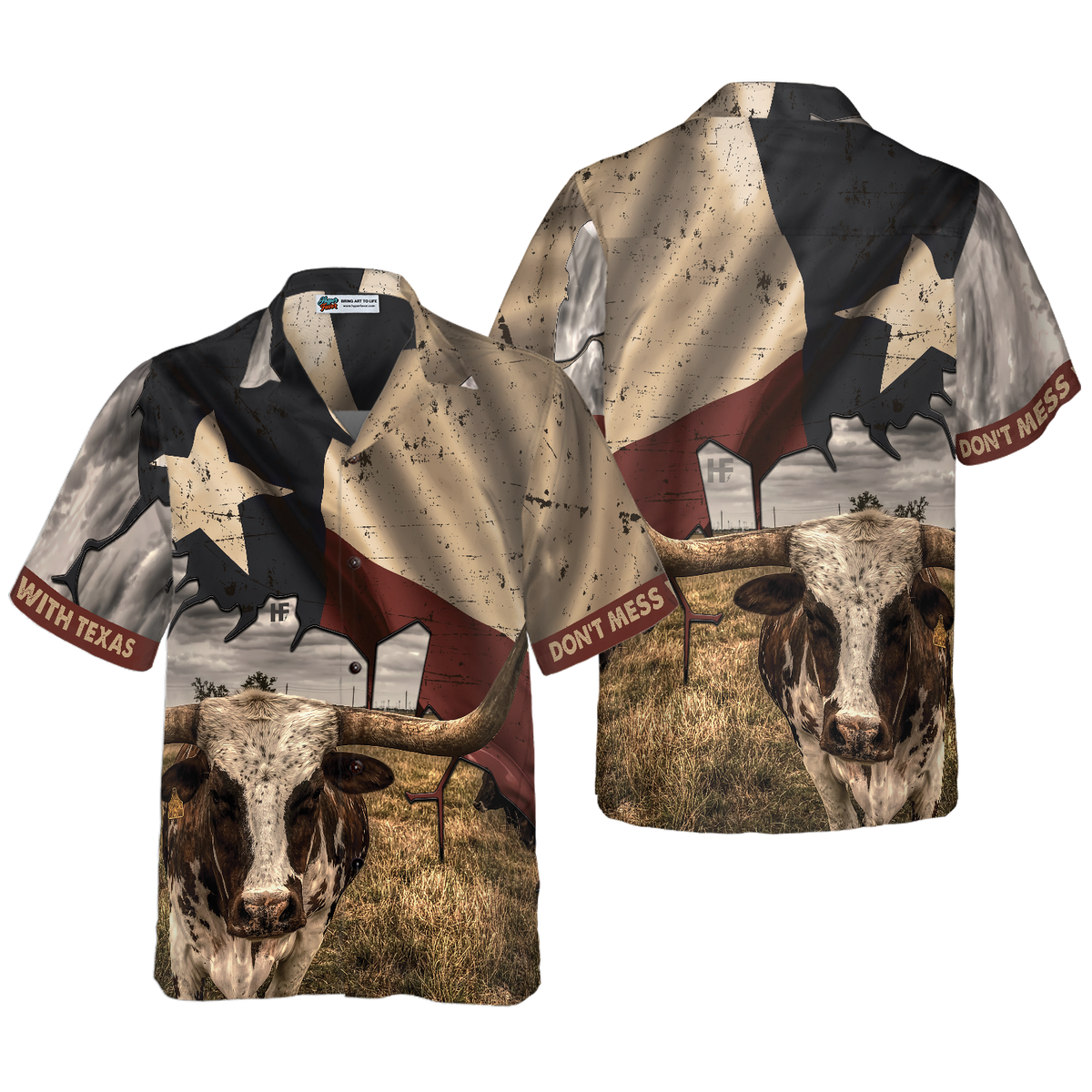 Texas State Map Pattern Flag Texas Hawaiian Shirt, Don't Mess With Texas Longhorns Shirt, Texas Shirt For Men - Hyperfavor