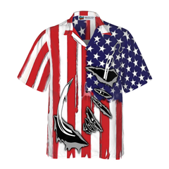 Fish Hook American Flag Hawaiian Shirt - Hyperfavor