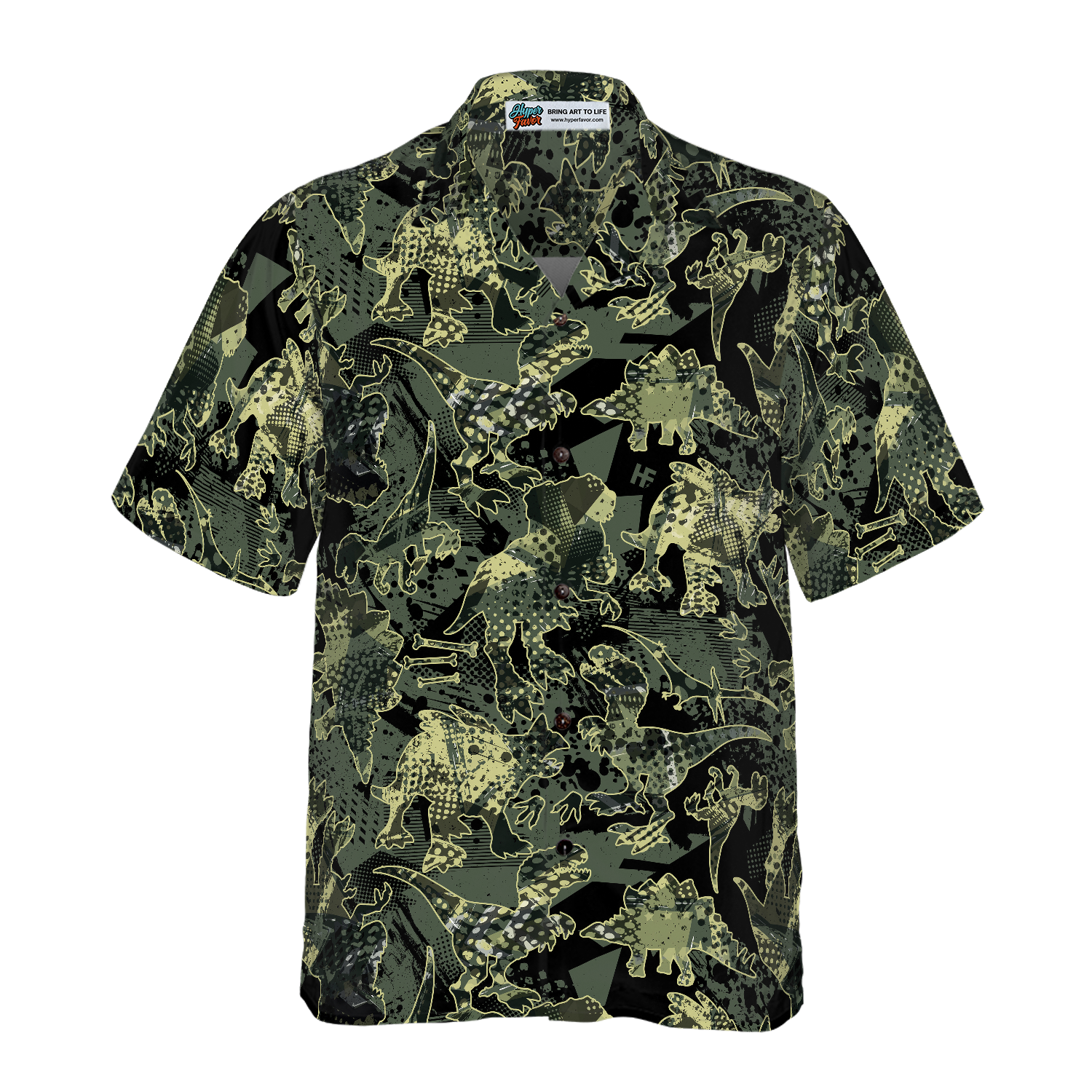 Camo Dinosaur Pattern Hawaiian Shirt - Hyperfavor