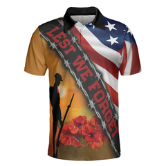 Lest We Forget Veteran Polo Shirt, Cool American Flag Veteran Shirt, Meaningful Gift Idea For Veterans - Hyperfavor