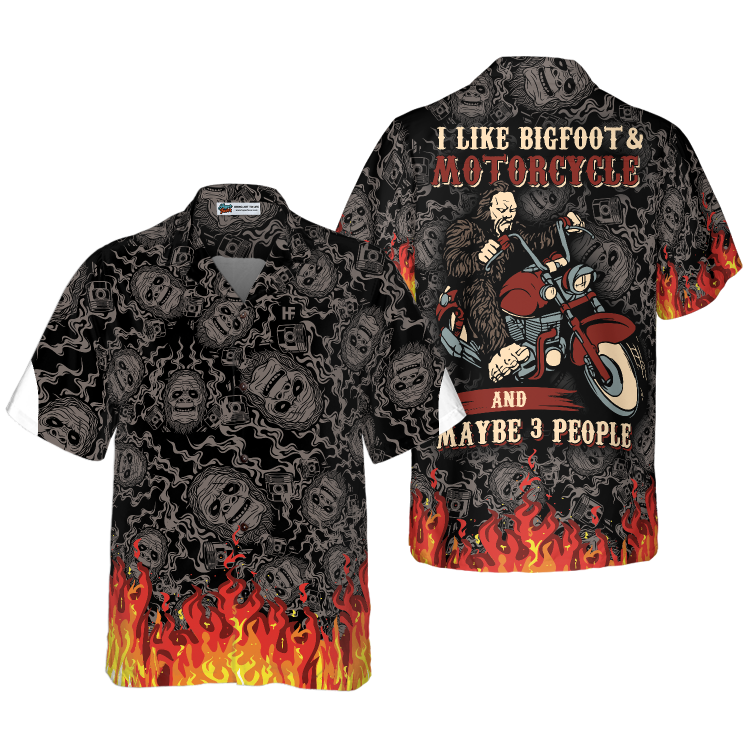 I Like Bigfoot & Motorcycle & Maybe 3 People Hawaiian Shirt - Hyperfavor