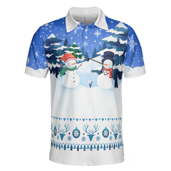 Christmas Golf Polo Shirts- Mens Golf Polo Shirts Short Sleeve- Funny Snowman Pattern Shirt Dry Fit- Christmas Shirt Idea Gift For Men - Hyperfavor