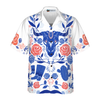 Artistic Longhorn Skull Texas Hawaiian Shirt For Men, White Blue Shirt Shirt For Texans, Texas Lovers - Hyperfavor
