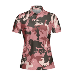 Golf Girl Camouflage Short Sleeve Women Polo Shirt, Pink Camo Golf Shirt For Ladies, Cool Golf Gift For Women - Hyperfavor