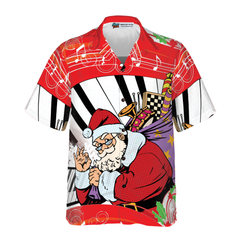 Hyperfavor Christmas Hawaiian Shirts, Santa Claus With Piano Background Shirt Short Sleeve, Christmas Shirt Idea Gift For Men And Women - Hyperfavor