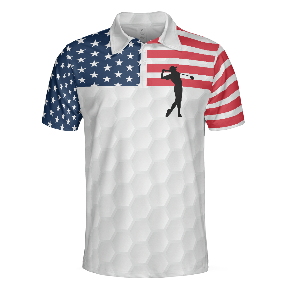 Premium American Golfer Polo Shirt, White Golf Pattern American Flag Polo Shirt, Best Golf Shirt For Men - Hyperfavor