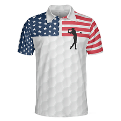 Premium American Golfer Polo Shirt, White Golf Pattern American Flag Polo Shirt, Best Golf Shirt For Men - Hyperfavor